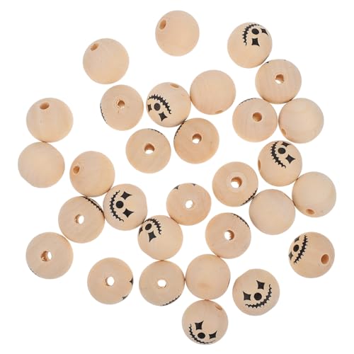 Holibanna 30 Stück Teiliges Halloween Holzperlen mit Kürbismotiv Runde Lose Holzperlen für DIY Schmuckzubehör für Armbänder Schlüsselanhänger und Partydekoration von Holibanna