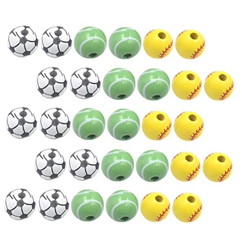 Holibanna 30 Stück Teiliges Holzperlen für Handwerk Diy Schmuck Zubehör für Armbänder und Dekorationen Fußball Volleyball Tennis von Holibanna