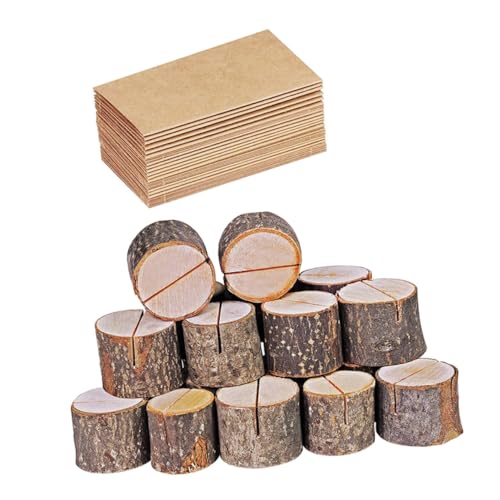 Holibanna 35Sätze Holz Memo Halter Mit Karten Teiliges Aus Lärchenholz Holzrinde Für Tischnummern Und Notizen Für Hochzeiten Partys Und Dekoration Im Rustikalen Stil von Holibanna