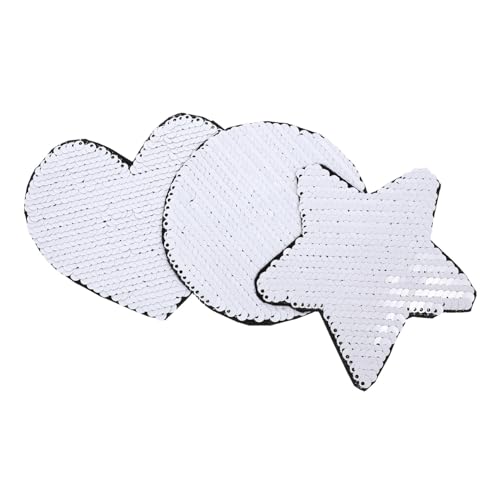 Holibanna 3Stücke Teiliges Pailletten Aufnäher für Kleidung DIY Stoffpatches zum Aufbügeln Herz Stern und Rundform Dekorative Textilsticker für Reparatur und Verschönerung von Holibanna