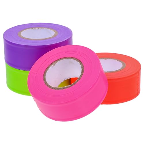 Holibanna 4 Rollen Non Adhesive PVC Flagging Tape Orange Grün und Lila Jagdmarkierungsband für Outdoor Aktivitäten Baum und Grenzmarkierung von Holibanna