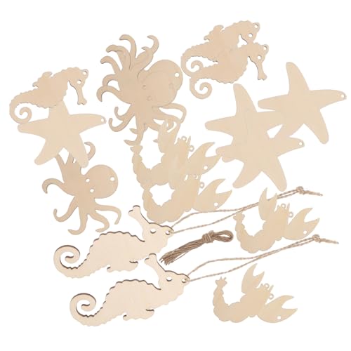 Holibanna 4 Sätze Unlackierte Holzscheiben Meerestiere Formen DIY Basteln Holzstücke für Malen Dekorieren und Heimdeko mit Hummer Seestern und von Holibanna