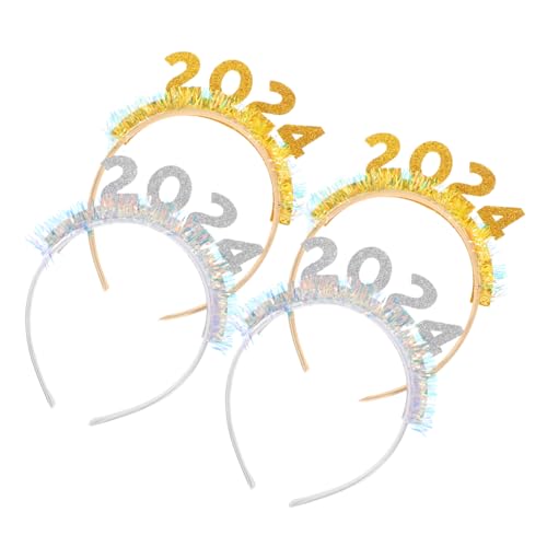 4 Stück Stirnband Haarschmuck Haarband Haarreif für das neue Jahr 2024 Neujahrsdekorationen Haarbänder Haargummis Geschenk Party-Foto-Requisiten Partybevorzugung Kind von Holibanna