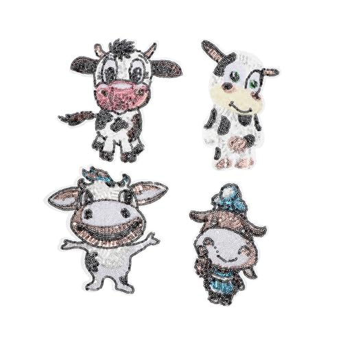 Holibanna 4 Stück Teiliges Niedliche Kuh Aufnäher zum Aufnähen Bestickte Pailletten Applikationen für Kleidung Taschen Hüte Langlebige Cartoon Tier Patches für DIY Deko und Reparatur von Holibanna