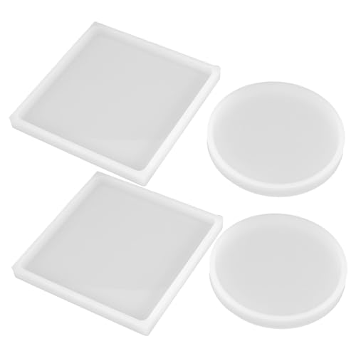 Holibanna 4 Stück Teiliges Silikon Untersetzer Formen Dicke Runde und Quadratische Resin Gießformen Wiederverwendbar DIY Teetassen Matte für Heim Bürodekoration Einfache Entformung von Holibanna