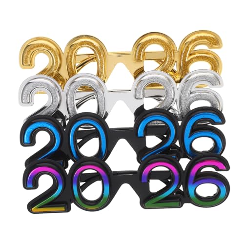 Holibanna 4 Stück Teiliges Zahlenbrille Bunt Glänzend Retro Design Partybrille für Silvester Halloween Fotorequisite Auffällige Neujahrsbrille von Holibanna