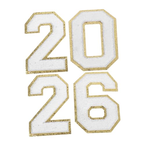 Holibanna 4 Stück Weiße Chenille-zahlen-patches mit Goldener Kante Bestickte Polyester-aufnäher zum Aufbügeln für DIY Kleidung Hüte Taschen Verschleißfeste Selbstklebende Applikationen von Holibanna