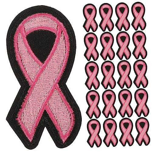 Holibanna 40 Stück Gestickte Bügelspitzen Applikationen Brustbewusstseinsapplikationen Schwarzes Band Buntes Band Satinband Blaues Band Brustband-patches Polyester Rosa von Holibanna