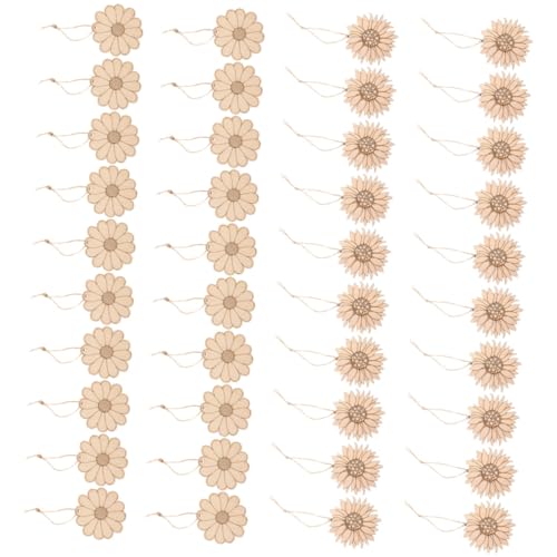 Holibanna 40 Stück Teiliges Holzscheiben Sonnenblumen und Kleine Blumen Motive Naturbelassene Holzplättchen zum Bemalen Basteln DIY Deko Leicht Kinderfreundlich Unvollendete Holzstücke von Holibanna