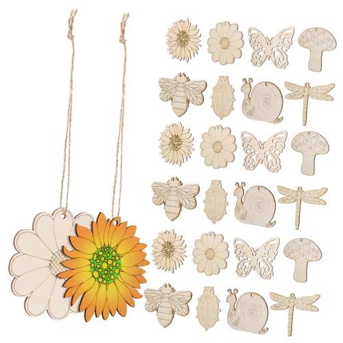 Holibanna 40Stücke Unvollendete Holzformen Holzschmetterlinge Holzblumen Ausschnitte DIY Bastelset Mit Juteseilen Für Kreative Malerei Kunsthandwerk Und Rustikale Dekoration von Holibanna
