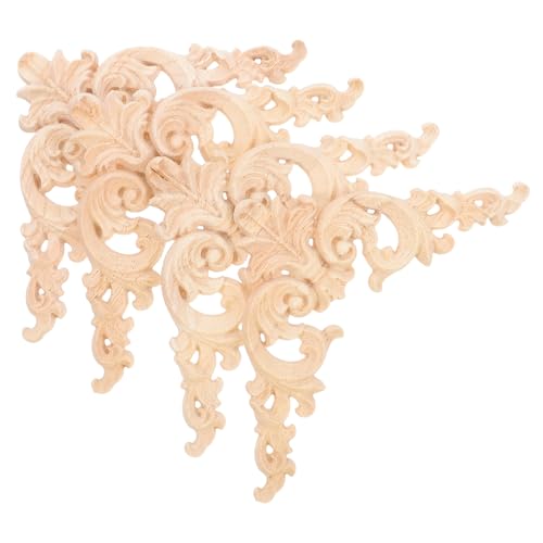 Holibanna 4Stücke Vintage Holzschnitzerei Applikationen Unbemalte Möbelornamente für Schranktüren Robuste Eckblumen Vielseitige Dekoration für Stilvolle Möbelgestaltung von Holibanna