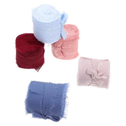 Holibanna 5 Rollen Fringe Chiffon Ribbons Dekorative Bänder für Hochzeitssträuße Diy Bastelprojekte Geschenkverpackungen und Mehr von Holibanna