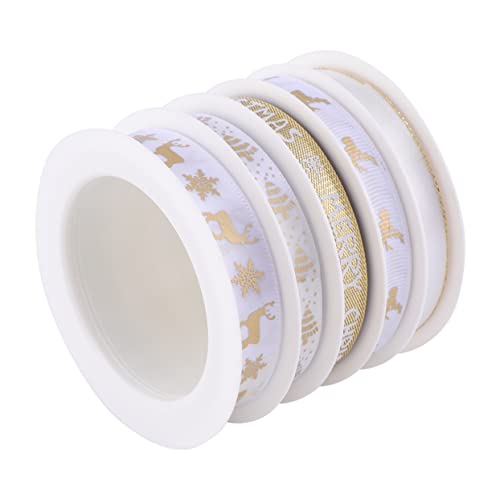 Holibanna 5 Rollen Weihnachtsdruckband Dekoratives Geschenkband für DIY Bastelprojekte und Verpackungen Weiß Gold von Holibanna