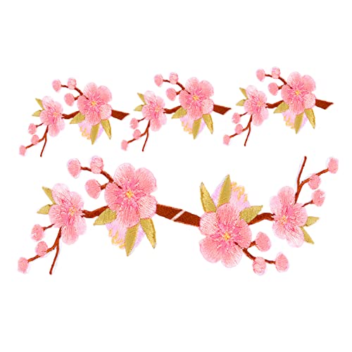 Holibanna 5 Stück Applikation Mit Blumenstickerei Bestickt Applikationen Mädchen Nähen Hitze Kleidungsstück Blumen- Girly Pflaumenblütenapplikation Pfirsich Dekoration Vlies von Holibanna