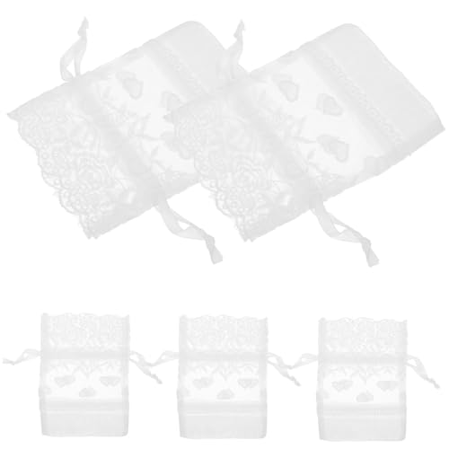 Holibanna 5 Stück Teiliges Kleine Weiße Organzasäckchen mit Herz und Rosenmuster Feines Mesh Material Kordelzug Schmuckbeutel Geschenkbeutel für Party Hochzeit Süßigkeiten von Holibanna