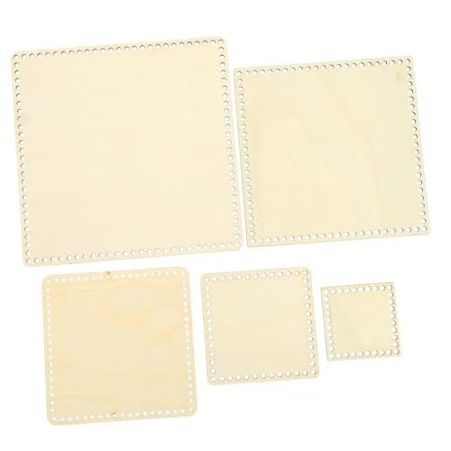 Holibanna 5 Stück Teiliges Quadratischer Holz Korbböden für Häkelkorb DIY Korbgeflecht Stabile Glatte Basis für Stricktaschen Basteln und Korbherstellung von Holibanna