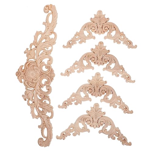 Holibanna 5 Stück Teiliges Set Holzornamente Geschnitzte Applikationen für Möbel Klassische Holzdekoration für Schranktüren Einfache Montage Vielseitig für Türen Betten Fenster Geeignet von Holibanna