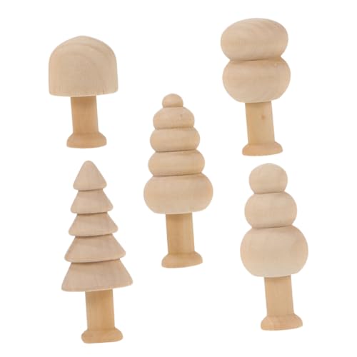 Holibanna 5 Stück Unbehandelte Holz-Pilze Und Bäume DIY-Holz-stiftpuppen Blanke Weihnachtsbaumschmuck Für Malprojekte von Holibanna