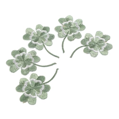Holibanna 5 Stück Vier -blätter -graspaste -blume Kleeblatt Bestickter Aufnäher Vierblättriger Fleck Gestickte Diy-patches Flecken Gestickte Aufnäher Kleiderflicken Stoff von Holibanna