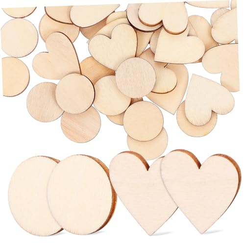 Holibanna 50 Stck Teiliges DIY Holzscheiben Runde Herzförmige Natürliche Flache Holzstücke zum Basteln Gravieren Malen Dekorieren Leichte Holzplatten für Handwerk Geschenkideen von Holibanna