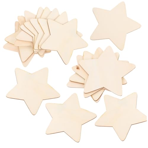 Holibanna 50 Stück Fünf Stern Holzscheiben Unbehandelte DIY Holzteile für Handgemachte Dekoration und Bastelprojekte Sicheres Naturholz Zubehör von Holibanna