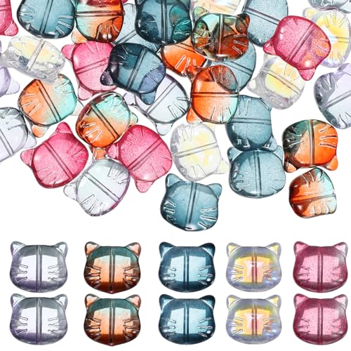 Holibanna 50 Stück Katzenperlen für Armbänder Bunte Glasperlen mit Löchern für DIY Kinderarmbänder Robuste und Langlebige Bastelperlen für Kreativen Schmuck von Holibanna