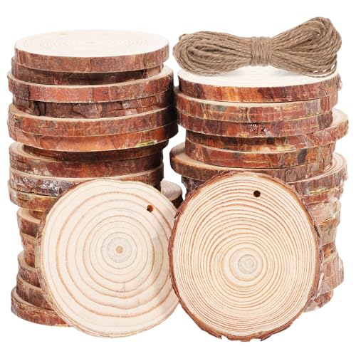 Holibanna 50 Stück Unbehandelte Holzscheiben Diy Bastelset mit Jutegarn Natürliche Holzrunden für Wanddekorationen Malerei und Handgefertigte Ornamente von Holibanna