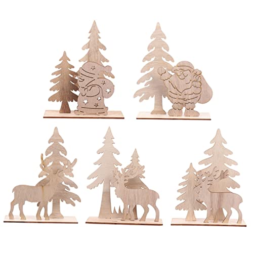 Holibanna 5Stücke Weihnachtsholzschmuck Für Tischdekoration DIY Weihnachtsdeko Für Familie Und Handgefertigte Holzornamente Für Festliche Anlässe Und Partys von Holibanna