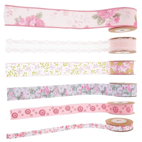 Holibanna 6 Rollen Doppelseitiges Blumenmusteriertes Dekoband Vielseitig für DIY Bastelprojekte und Festlichkeiten Langlebig und Pflegeleicht für Kreative Anwendungen von Holibanna