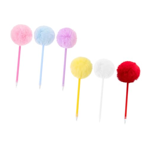 Holibanna 6 Stück Flauschige Kugelschreiber mit Plüschbommel Schnell Trocknende Weiches Bunte Schreibstifte für Schule Büro und Alltag Niedliche Geschenkidee für Schüler von Holibanna