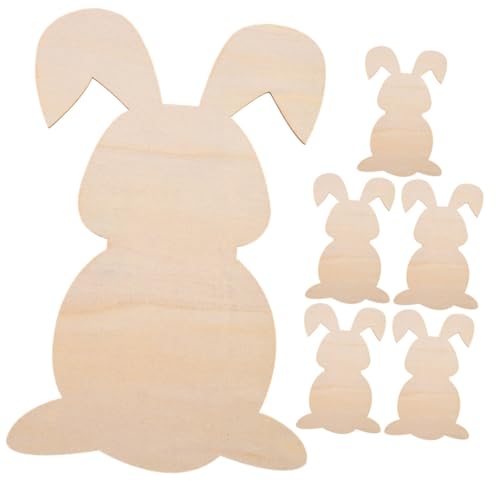 Holibanna 6 Stück Holzspäne in Hasenform glücklicher Hase Party Hasenfiguren Hasen Dekorationen Kaninchen geschenkideen für ostern geschenkideen ostern Osterausschnitte Malerei Dekoration von Holibanna