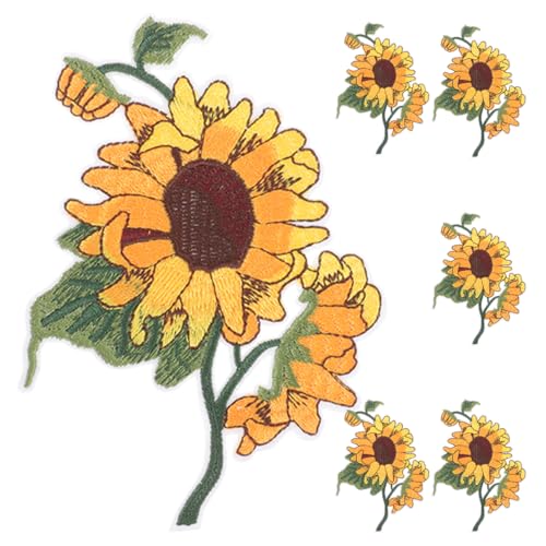 Holibanna 6 Stück Sonnenblumen Bügelpatches Bestickte Applikationen für Kleidung Jeans und DIY Projekte Langlebig Einfach Anzuwenden zum Reparieren und Verzieren von Holibanna