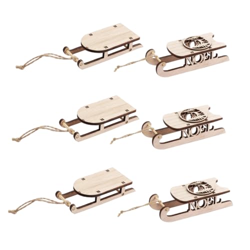 Holibanna 6 Stück Teiliges Holz Schlitten Deko Natürliche Tisch und Christbaumschmuck Anhänger Langlebige DIY Weihnachtsdeko Stabile Holzschlitten für Festliche Winterdekoration von Holibanna