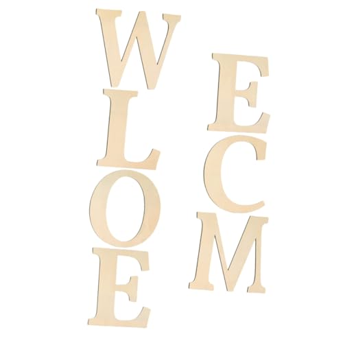 Holibanna 7 Stück „Welcome Wood Chips Home“ Alphabet Aufkleber Buchstaben Türdekoration Unlackierte Vorderseite Bemalt Unsere Ausschnitte Wort „Welcome“ Hochzeitsschild von Holibanna