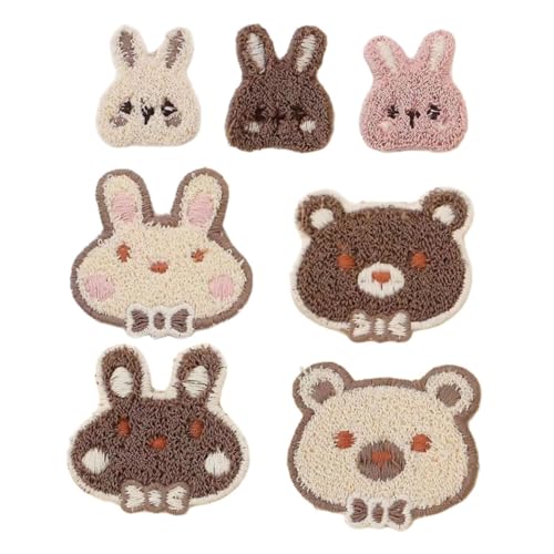 Holibanna 7 Stück Teiliges Cartoon-tier Stoffaufnäher für Kinderkleidung Bestickte Bär Kaninchen-applikationen Waschbare Polyester-baumwoll-patches für Kleidung Rucksäcke und Hüte von Holibanna