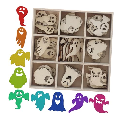 Holibanna 72 Stück Teiliges Halloween Holzdekor Langlebige DIY Holzchips mit Motiven Umweltfreundlich Vielseitig Bemalbar für Basteln Dekoration und Handgefertigte Halloween Kunstwerke von Holibanna