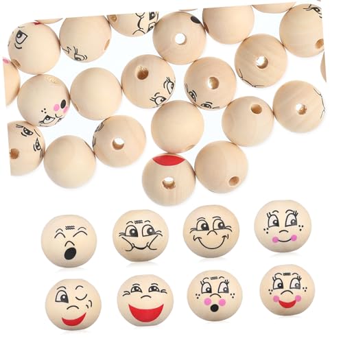 Holibanna 80 Stück -Holzperlen Gesichtsperlen Gesichter lächeln UV Herstellung Holzperlen für Armbänder Holzperlen basteln kleine Holzperlen Perlen mit großen Löchern von Holibanna