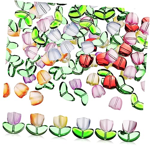 Holibanna 80 Stück Teiliges Handgefertigter Tulpenblumen Glasperlen für DIY Schmuckherstellung Bunte Bastelperlen mit Großem Lochdesign für Armbänder und Kreative Dekorationen von Holibanna