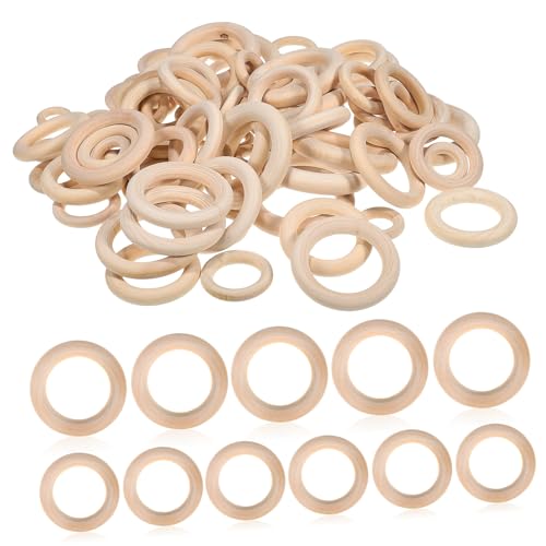 Holibanna 80 Stück Teiliges Holzringe zum Basteln Naturholz Kreise in Robuste Holzreifen für DIY Schmuck Makramee Handtaschen und Wohnkultur Kreative Holzverbindungsringe von Holibanna