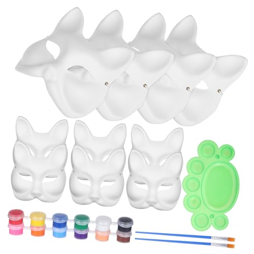 Holibanna DIY Fuchsgesichts Masken Teilig mit Farben Acrylfarben und Pinseln Leere Papiermasken zum Bemalen Kreative Tiermasken für Halloween Karneval Cosplay und Party von Holibanna