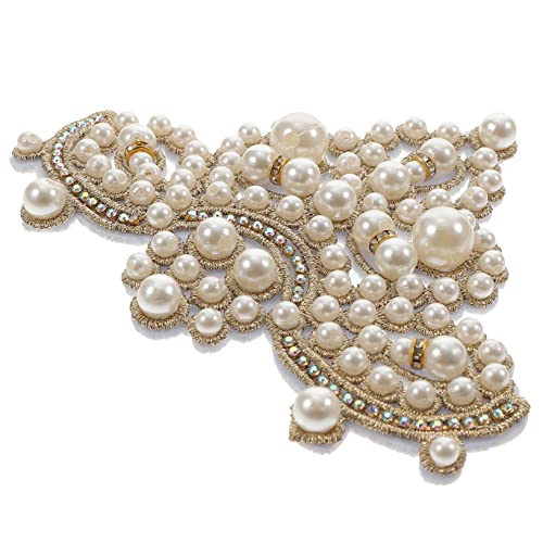Holibanna DIY Rhinestone Applique Patch für Kleidung Hochwertige Langlebige Stoffapplikation für Hochzeit Schuhe Gürtel und Handarbeiten Cremefarbenem Perleffekt von Holibanna