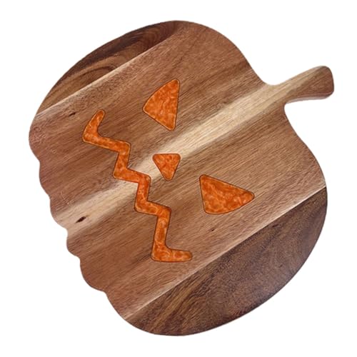 Holibanna Halloween Servierbrett aus Akazienholz Pumpkinförmiges Rissfestes Schneidebrett Kleines Holzbrett für Steak Pizza Obst Dekoratives Charcuterie Tablett für Halloween Partys von Holibanna