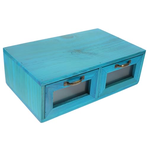 Holibanna Holz Desktop Organizer Schubladenbox mit Fächern Vintage Aufbewahrungsbox für Schreibtisch Tischplatten kommode Vielseitiger Sundries Storage Holder im Mediterranen Blau Stabiles von Holibanna