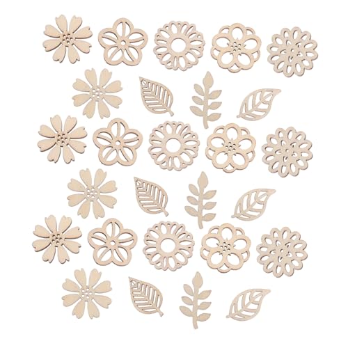 Holibanna Holzblätter und Blumen für Bemalen Unbearbeitete Holzstücke für DIY Bastelprojekte Sichere Langlebige Holzverzierungen für Scrapbooking und Kreative Familienaktivitäten von Holibanna