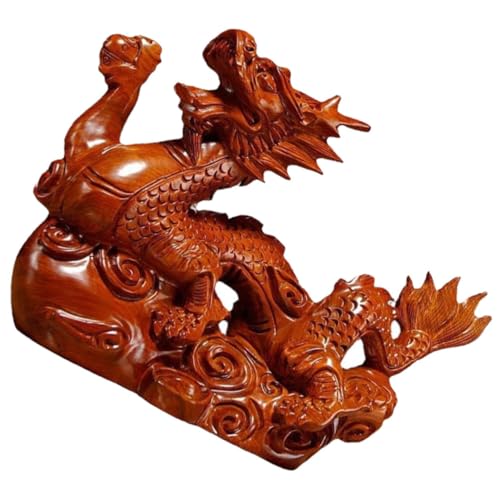 Holibanna Holzfigur Drachenskulptur Chinesischer Dekofigur Drache Handgeschnitzt Tischdekoration für Zimmer Büro Feng Shui Kunsthandwerk von Holibanna