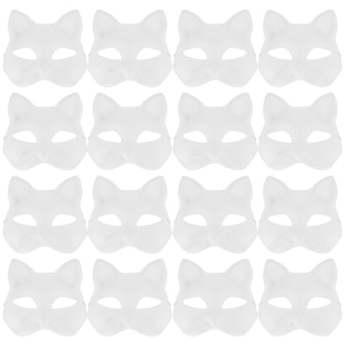 Holibanna Kunstmasken Aus Pappmaché: 20 Stück Diy-Masken Aus Weißem Papier Blanko Halbe Katzenmaske Weiß Unbemalt Tiermasken Maskerademasken Zum Basteln Halloween Cosplay Partygeschenke von Holibanna