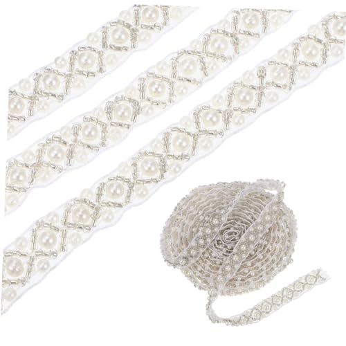 Holibanna Perlenspitzen -Gurtband Strand Perlenperlen zum Basteln Bobby Perlendekor Perlenbesatz für Handwerk trimmen besticktes Zierband Perlenbesatz selber machen Weiß von Holibanna