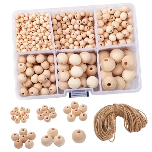 Holibanna Runde Holzperlen im Natürliche DIY Perlen für Armbänder Girlanden und Bastelarbeiten Verschiedene Praktischer Aufbewahrungsbox von Holibanna