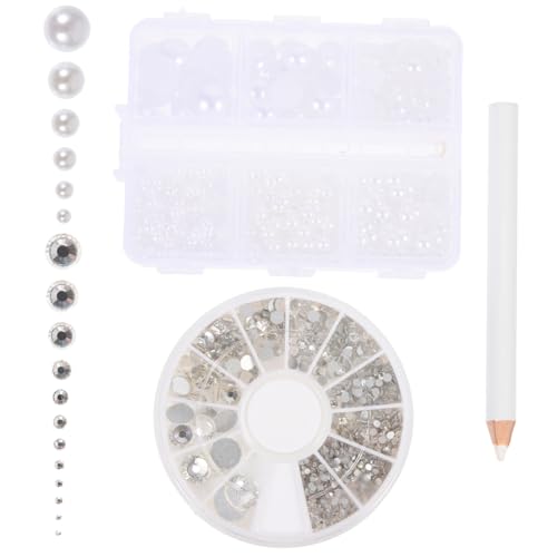 Holibanna Simulierte Perlen und Ab Strasssteine Set Halbrund Flach Material Langlebig und Geruchlos Schmuckverzierung für Nägel Handyhüllen Diy Basteln Perlen Boxen von Holibanna