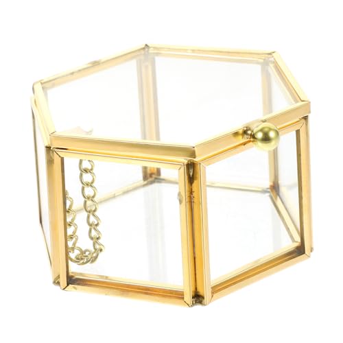 Holibanna Transparente Schmuckschatulle mit Goldfarbenem Metallrahmen und Kettengriff Staubdichte Mini Aufbewahrungsbox für Ringe und Ohrringe Elegantes Schmuckkästchen für Schminktisch und Holibanna Transparente Schmuckschatulle mit Goldfarbenem Metallrahmen und Kettengriff Staubdichte Mini Aufbewahrungsbox für Ringe und Ohrringe Elegantes Schmuckkästchen für Schminktisch und von Holibanna